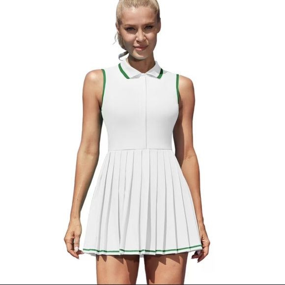Attraco White Tennis Dress With Green Trim Quick Dry Moisture Wicking Size S - Picture 1 of 10